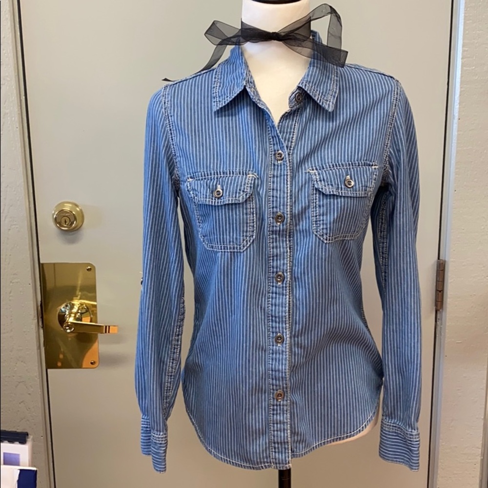 Seven 7 Striped Denim Shirt - Size Small